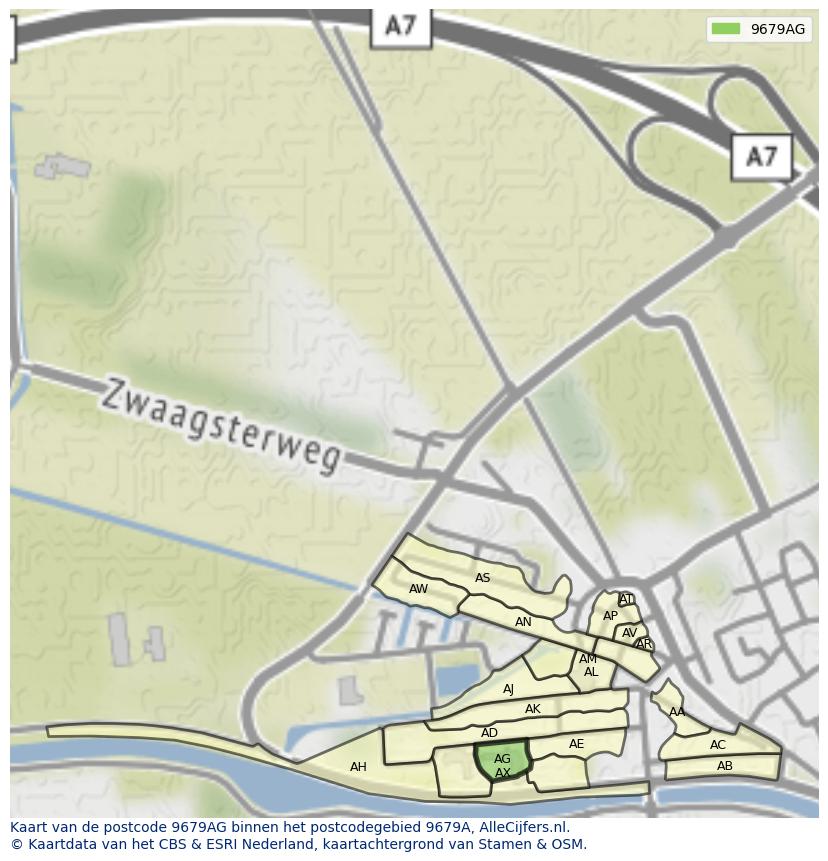 Afbeelding van het postcodegebied 9679 AG op de kaart.
