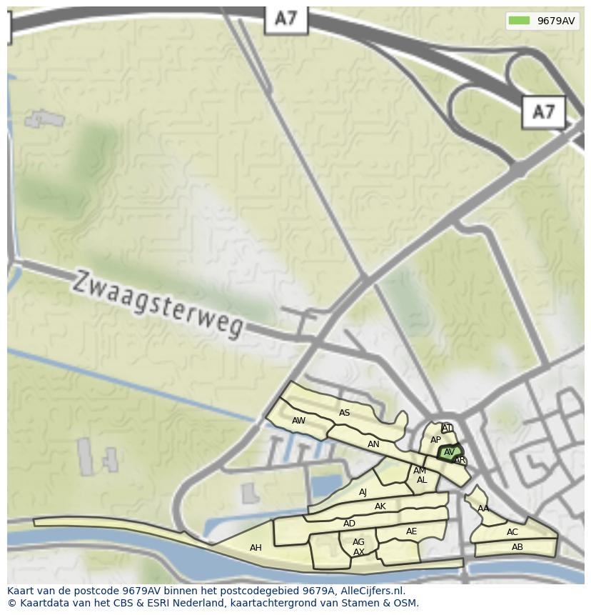 Afbeelding van het postcodegebied 9679 AV op de kaart.