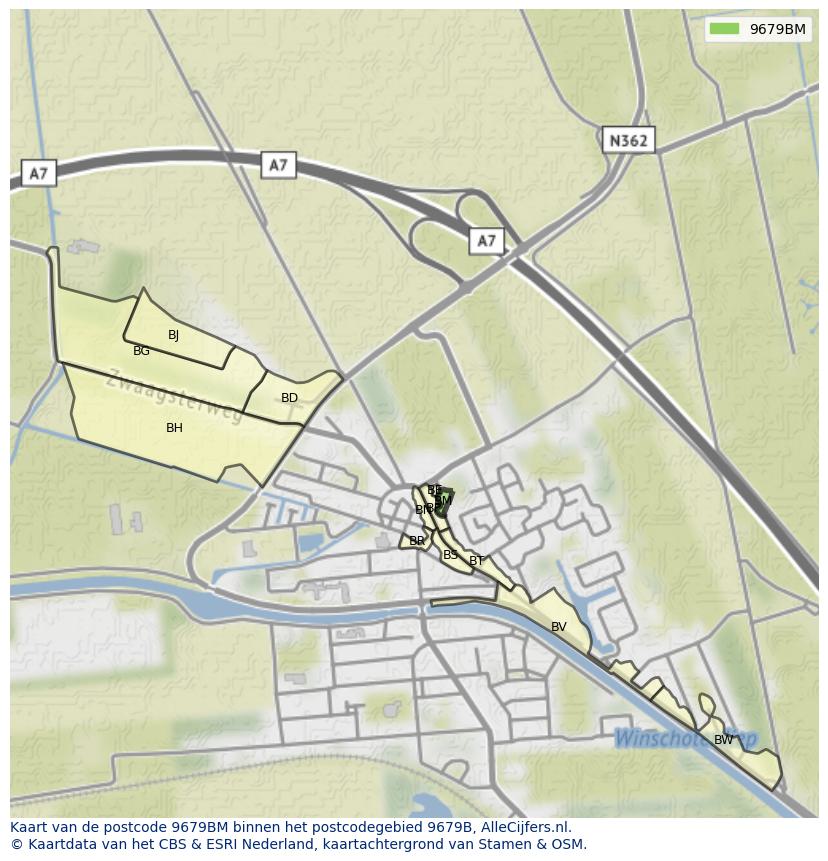 Afbeelding van het postcodegebied 9679 BM op de kaart.