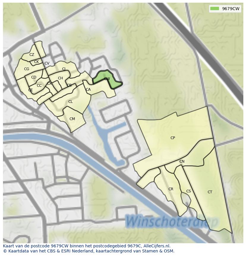 Afbeelding van het postcodegebied 9679 CW op de kaart.