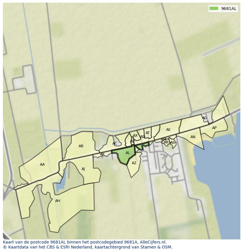Afbeelding van het postcodegebied 9681 AL op de kaart.