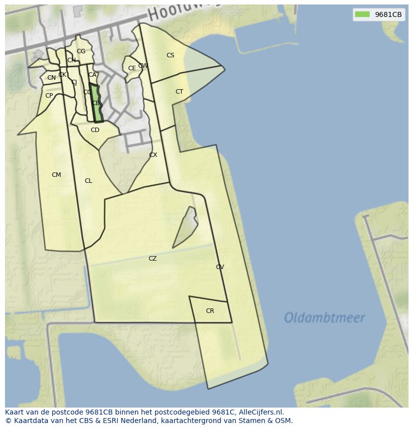 Afbeelding van het postcodegebied 9681 CB op de kaart.