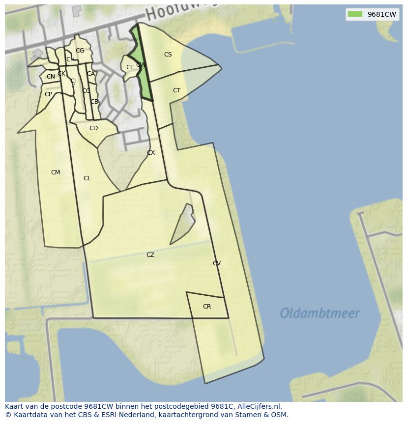 Afbeelding van het postcodegebied 9681 CW op de kaart.