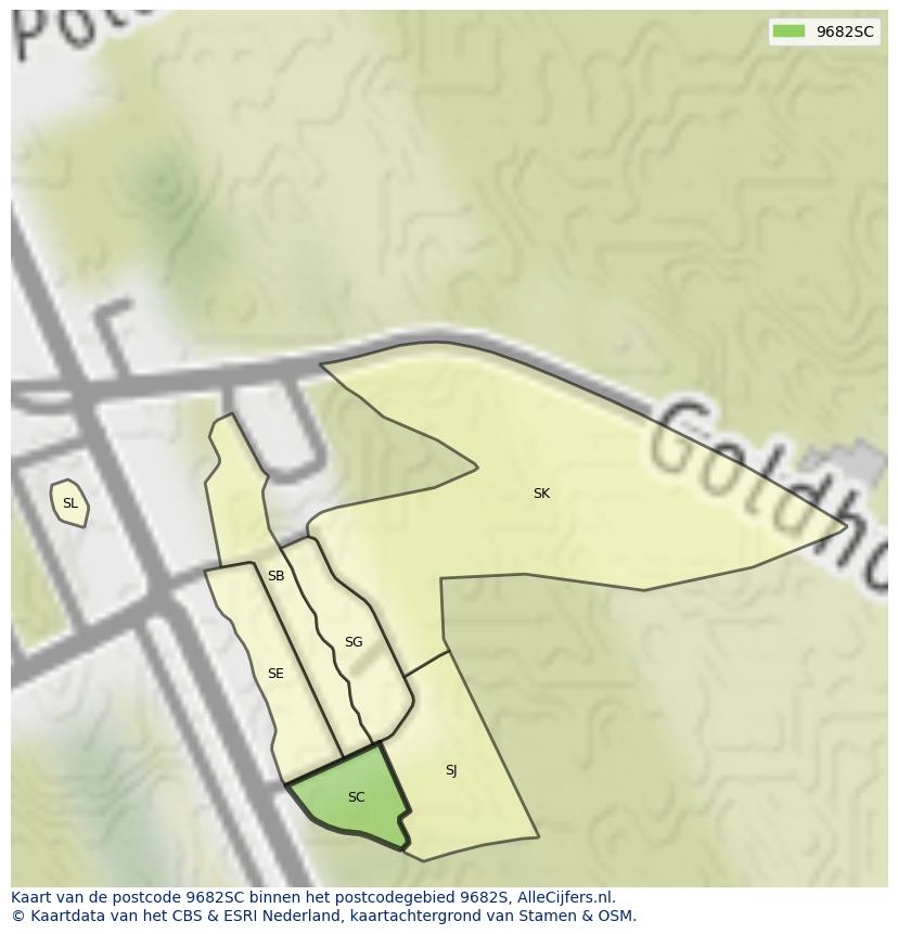 Afbeelding van het postcodegebied 9682 SC op de kaart.