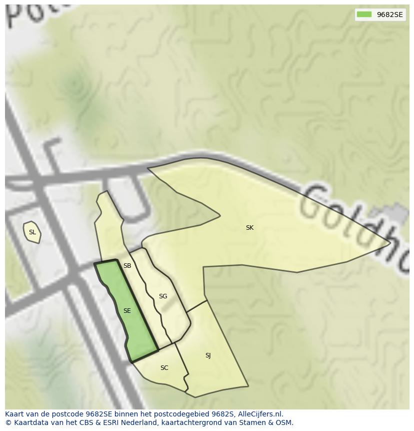 Afbeelding van het postcodegebied 9682 SE op de kaart.