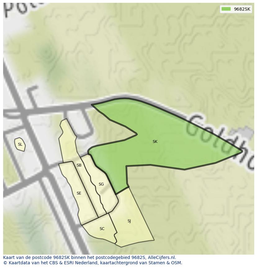 Afbeelding van het postcodegebied 9682 SK op de kaart.