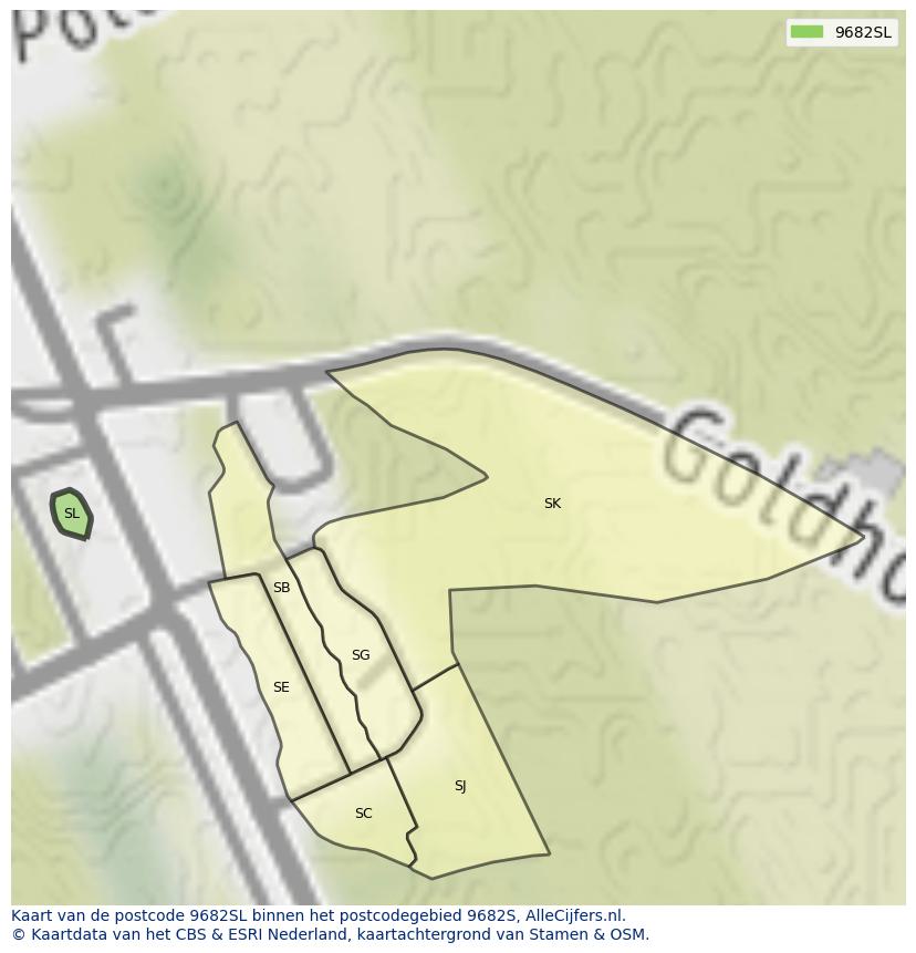 Afbeelding van het postcodegebied 9682 SL op de kaart.