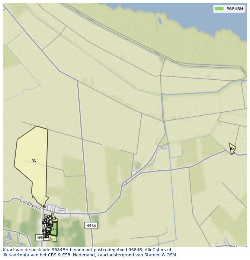 Afbeelding van het postcodegebied 9684 BH op de kaart.