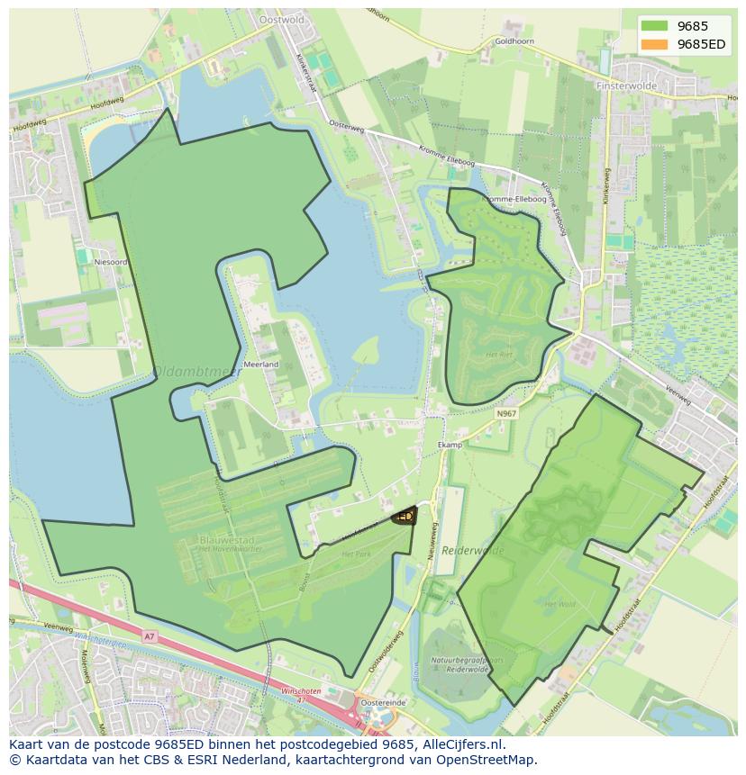 Afbeelding van het postcodegebied 9685 ED op de kaart.