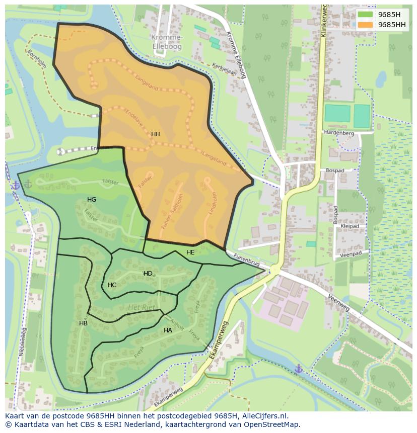 Afbeelding van het postcodegebied 9685 HH op de kaart.