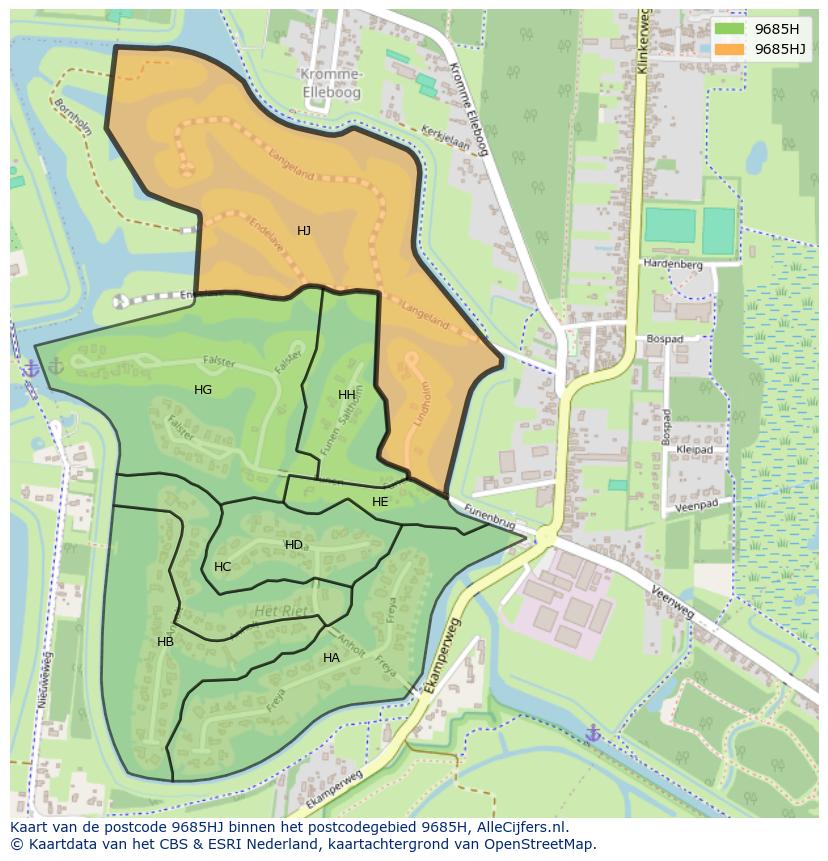 Afbeelding van het postcodegebied 9685 HJ op de kaart.