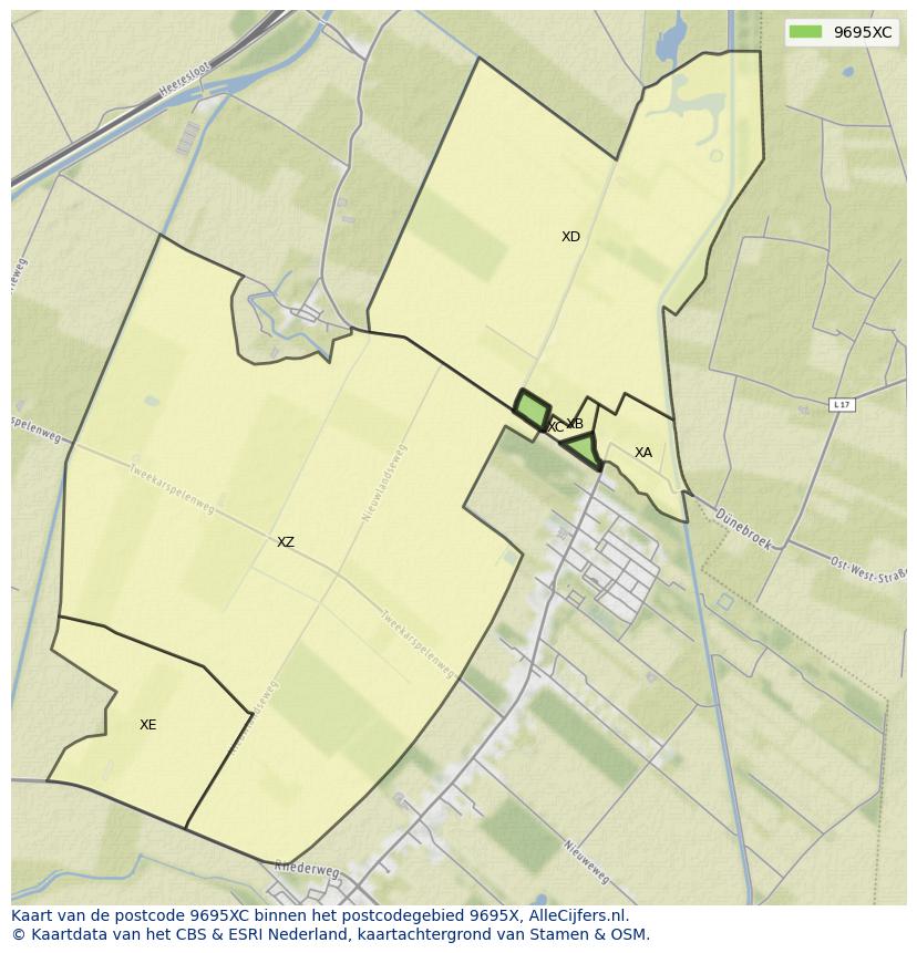 Afbeelding van het postcodegebied 9695 XC op de kaart.