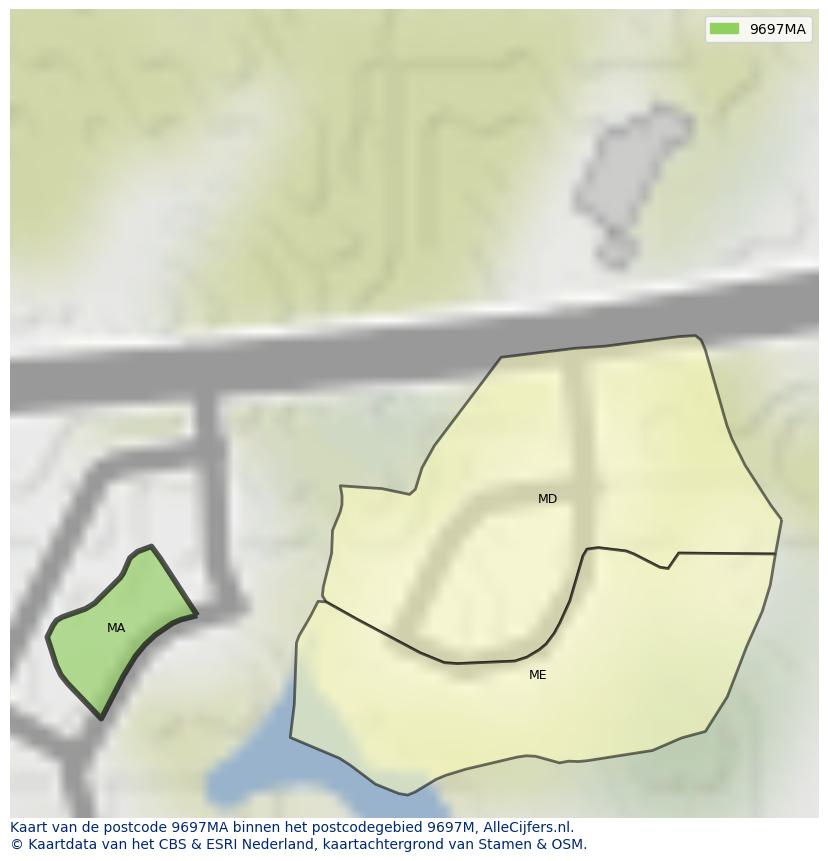 Afbeelding van het postcodegebied 9697 MA op de kaart.