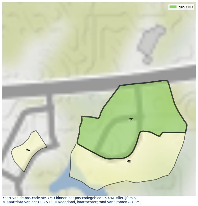 Afbeelding van het postcodegebied 9697 MD op de kaart.