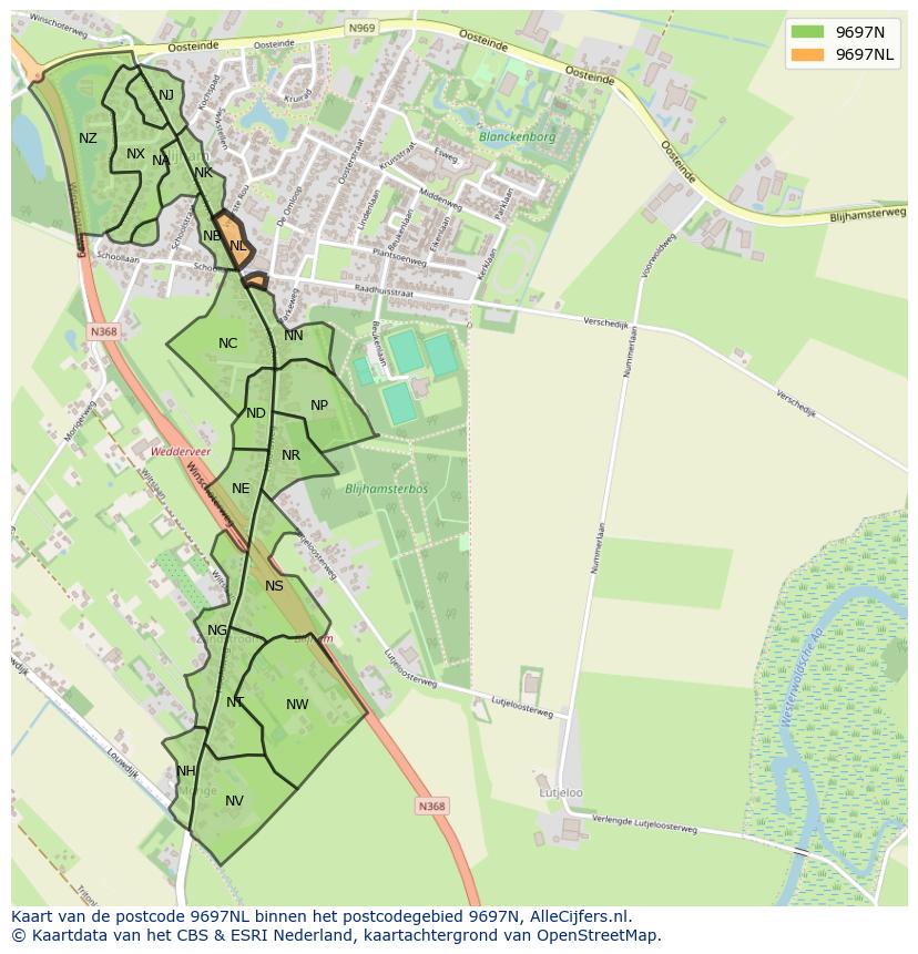 Afbeelding van het postcodegebied 9697 NL op de kaart.