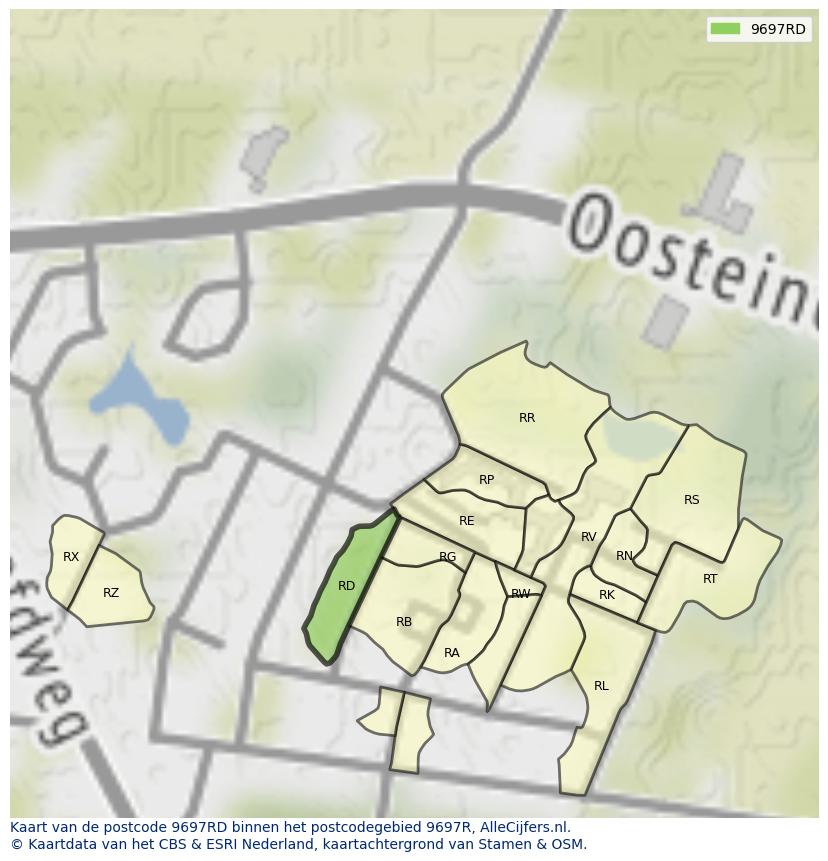Afbeelding van het postcodegebied 9697 RD op de kaart.