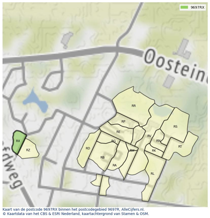Afbeelding van het postcodegebied 9697 RX op de kaart.