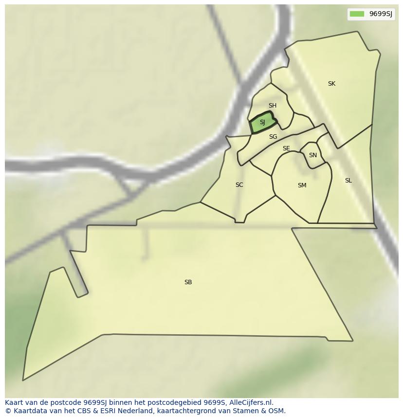 Afbeelding van het postcodegebied 9699 SJ op de kaart.