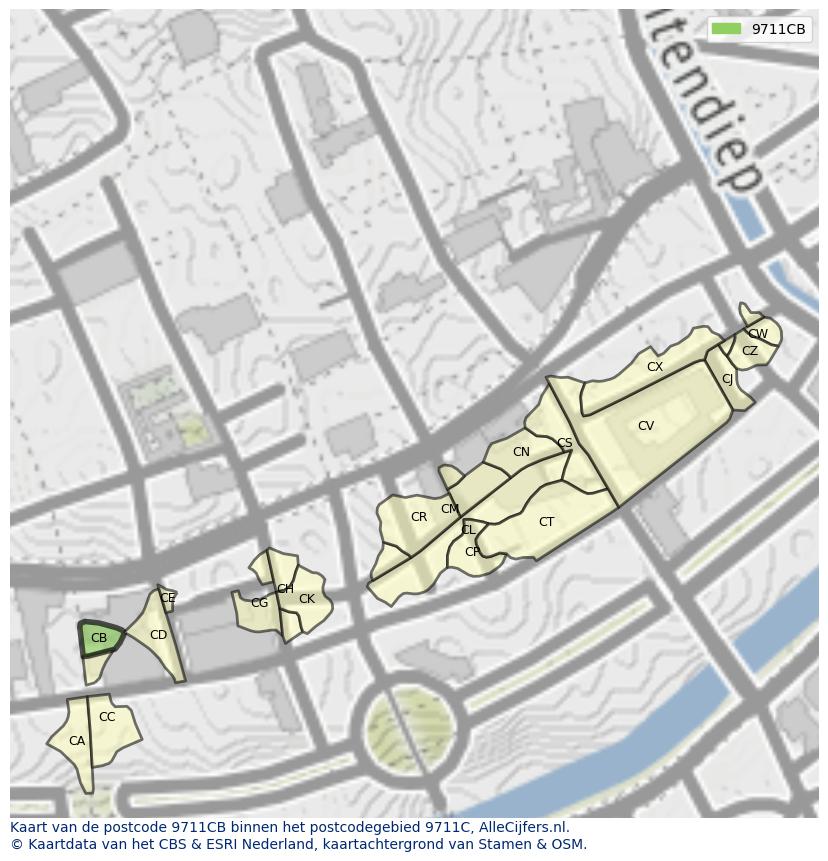 Afbeelding van het postcodegebied 9711 CB op de kaart.