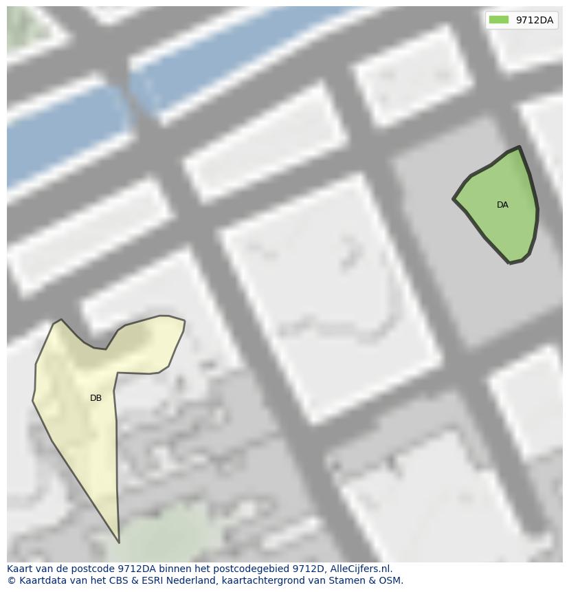 Afbeelding van het postcodegebied 9712 DA op de kaart.