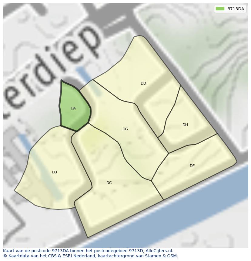 Afbeelding van het postcodegebied 9713 DA op de kaart.