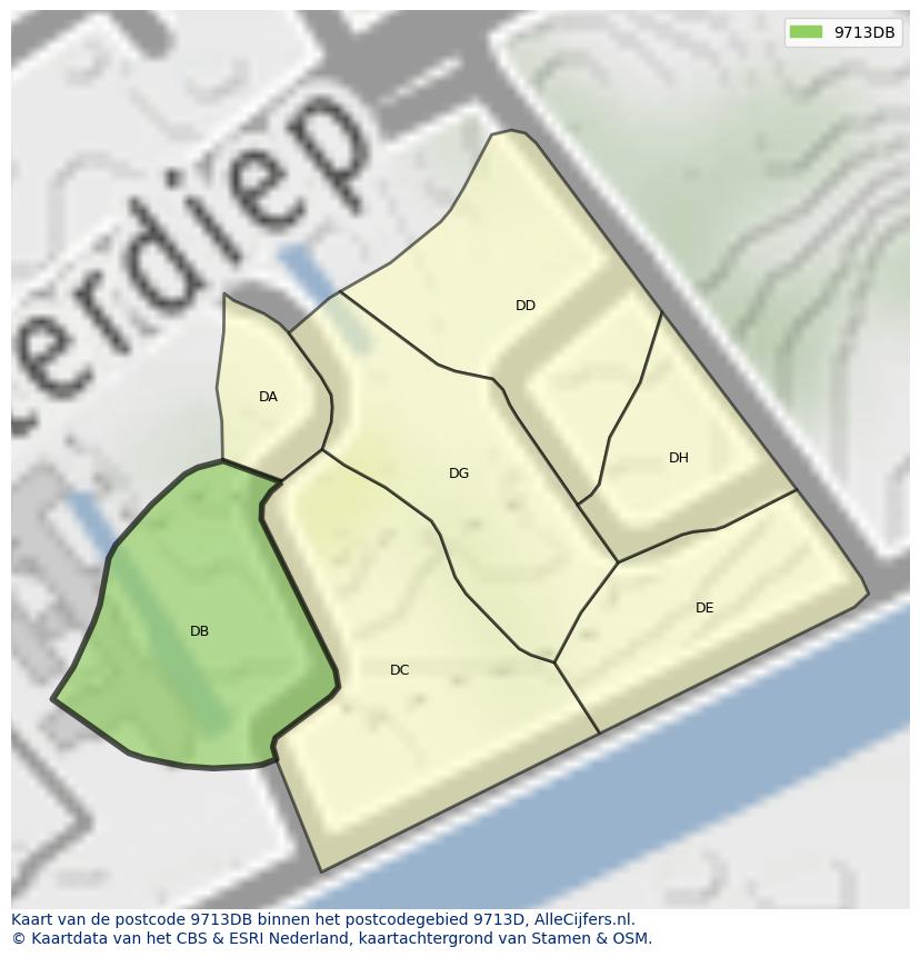 Afbeelding van het postcodegebied 9713 DB op de kaart.