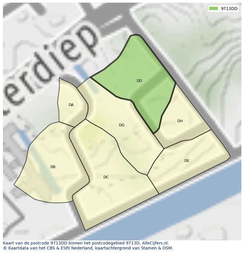 Afbeelding van het postcodegebied 9713 DD op de kaart.