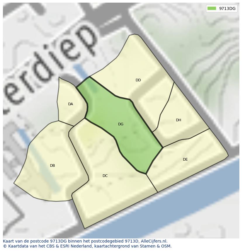 Afbeelding van het postcodegebied 9713 DG op de kaart.