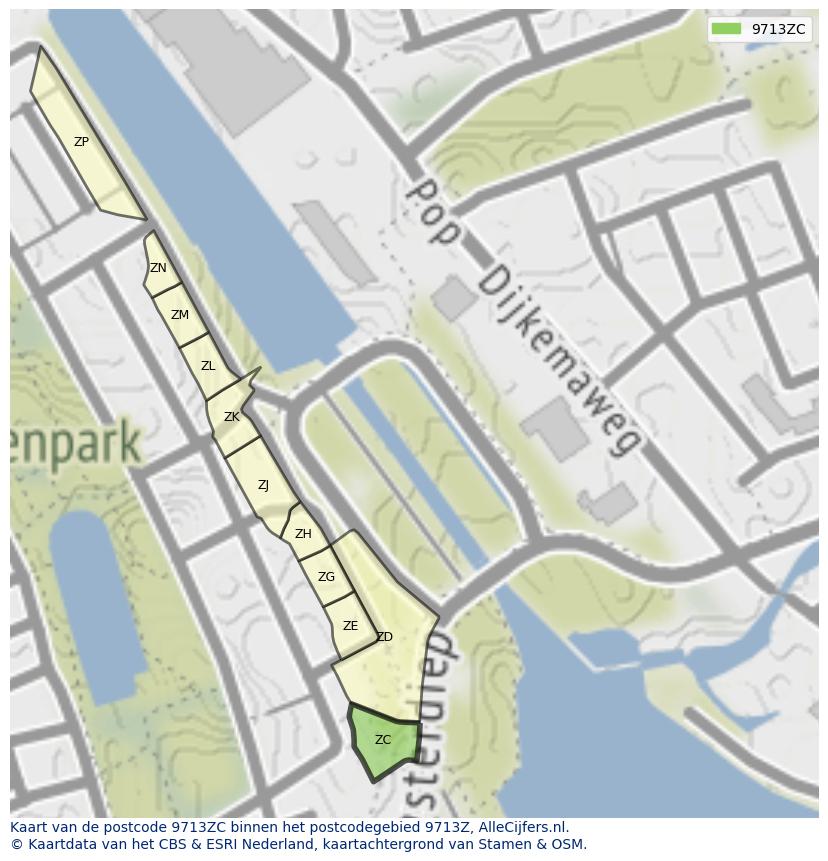 Afbeelding van het postcodegebied 9713 ZC op de kaart.