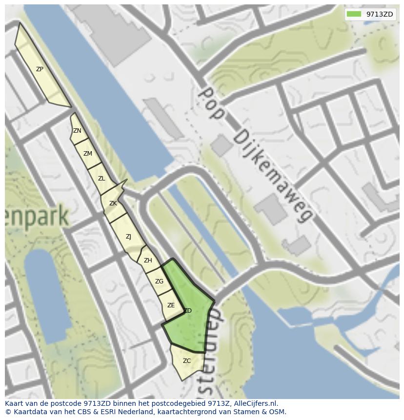 Afbeelding van het postcodegebied 9713 ZD op de kaart.