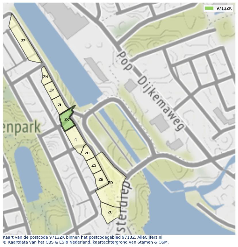 Afbeelding van het postcodegebied 9713 ZK op de kaart.