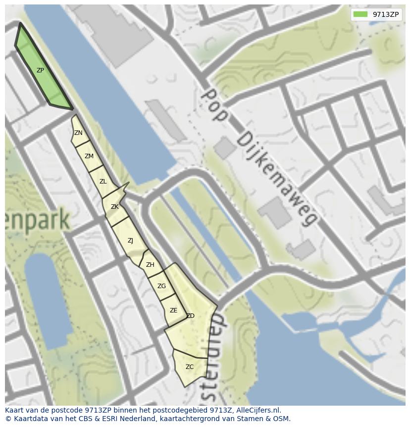 Afbeelding van het postcodegebied 9713 ZP op de kaart.