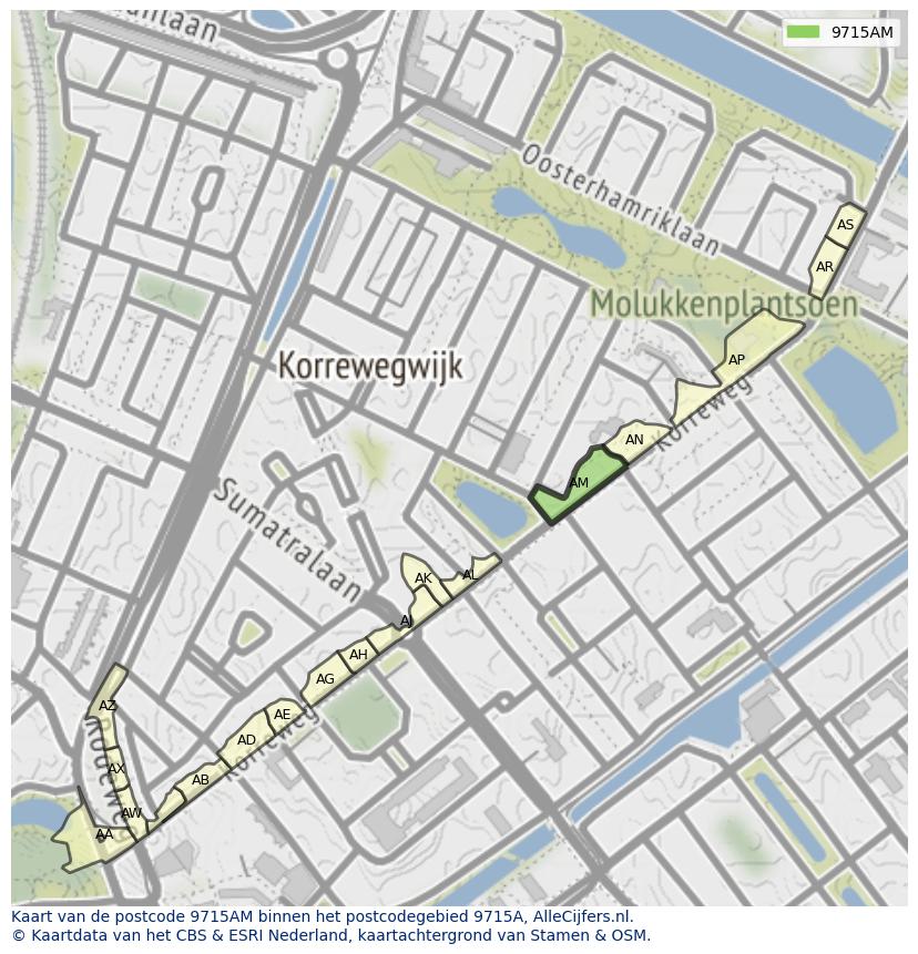 Afbeelding van het postcodegebied 9715 AM op de kaart.
