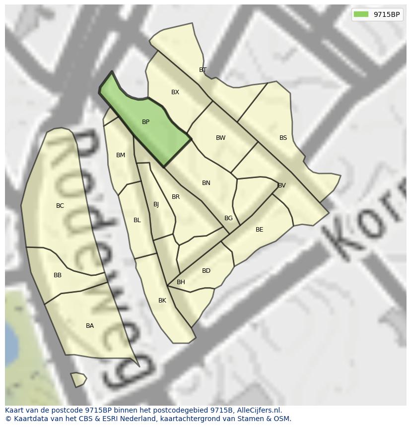 Afbeelding van het postcodegebied 9715 BP op de kaart.