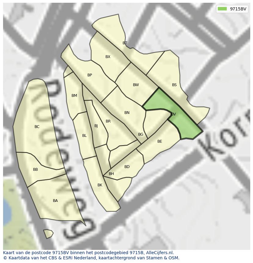 Afbeelding van het postcodegebied 9715 BV op de kaart.