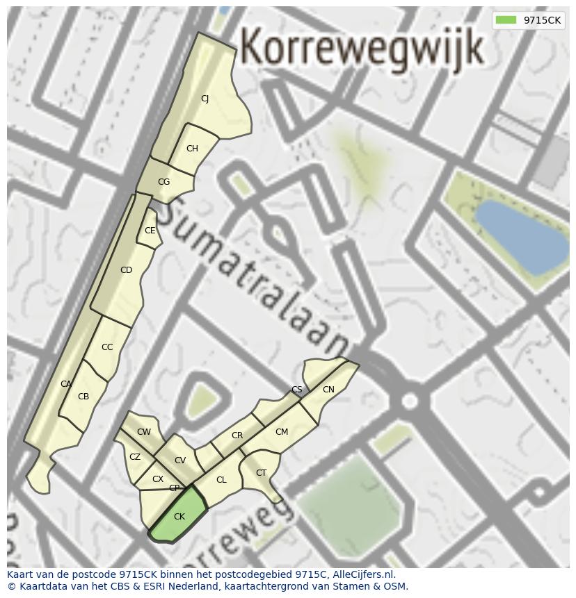 Afbeelding van het postcodegebied 9715 CK op de kaart.