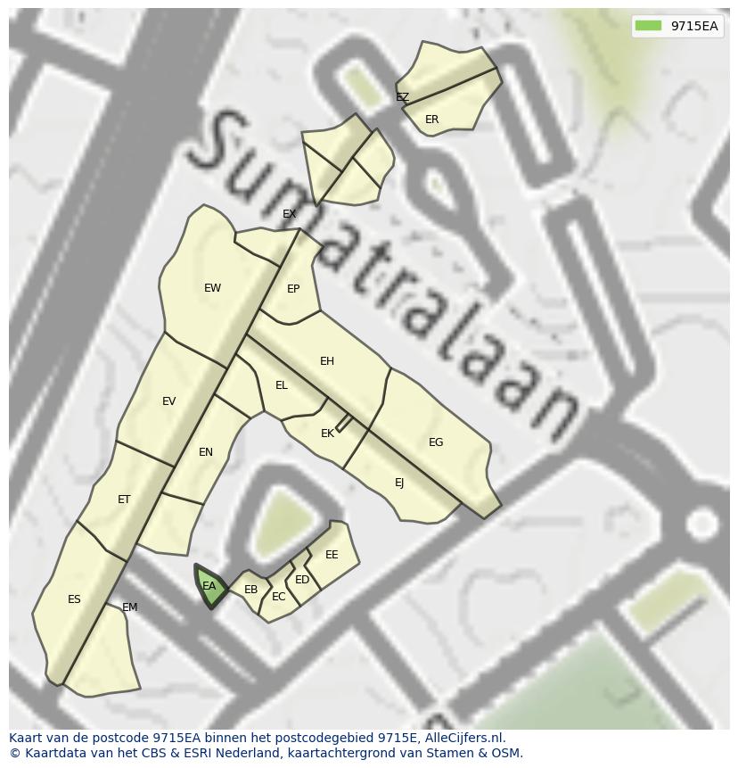 Afbeelding van het postcodegebied 9715 EA op de kaart.