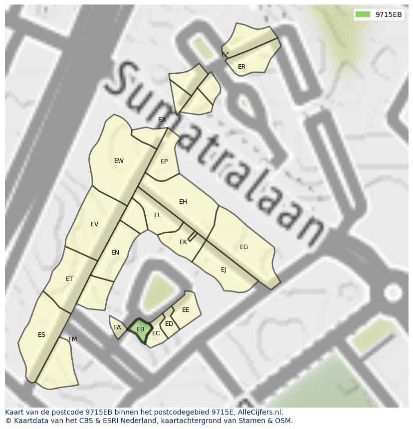 Afbeelding van het postcodegebied 9715 EB op de kaart.