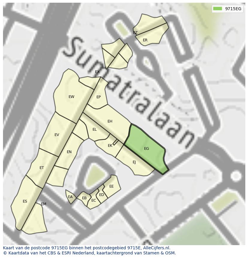 Afbeelding van het postcodegebied 9715 EG op de kaart.