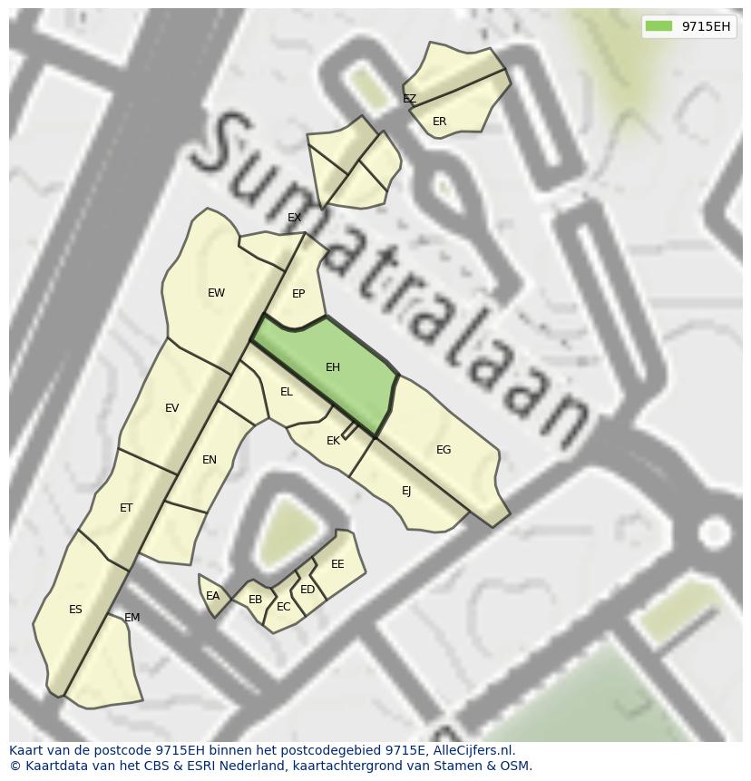 Afbeelding van het postcodegebied 9715 EH op de kaart.