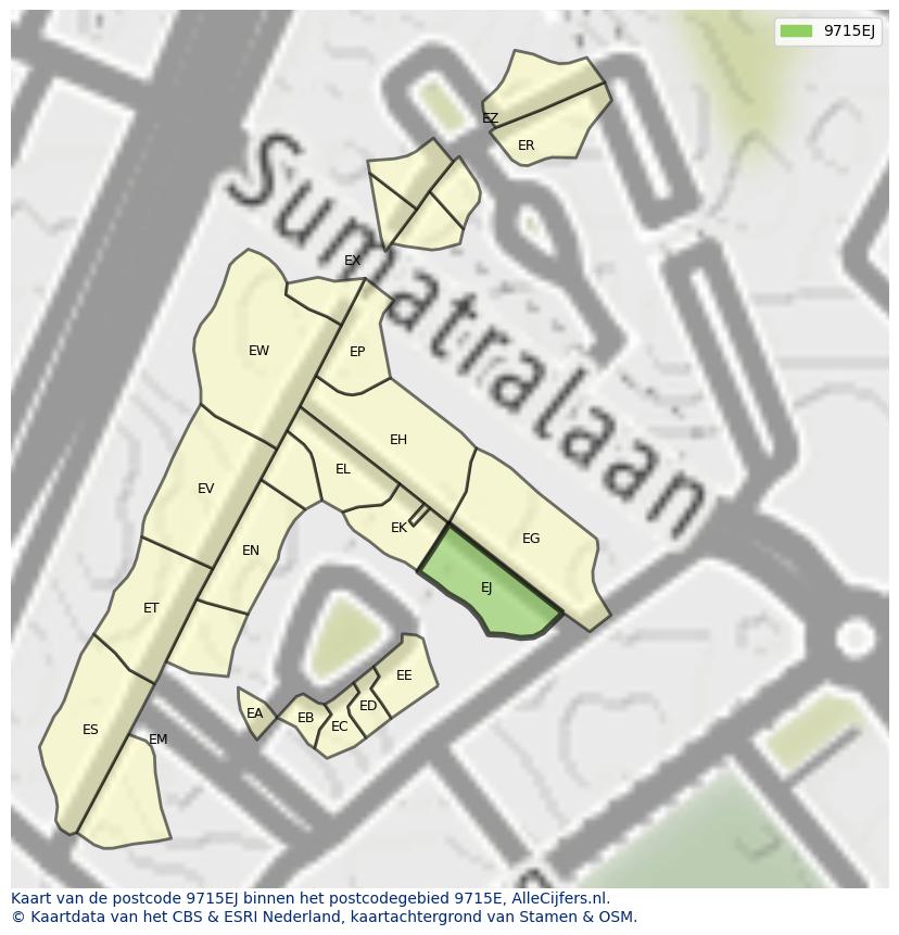 Afbeelding van het postcodegebied 9715 EJ op de kaart.