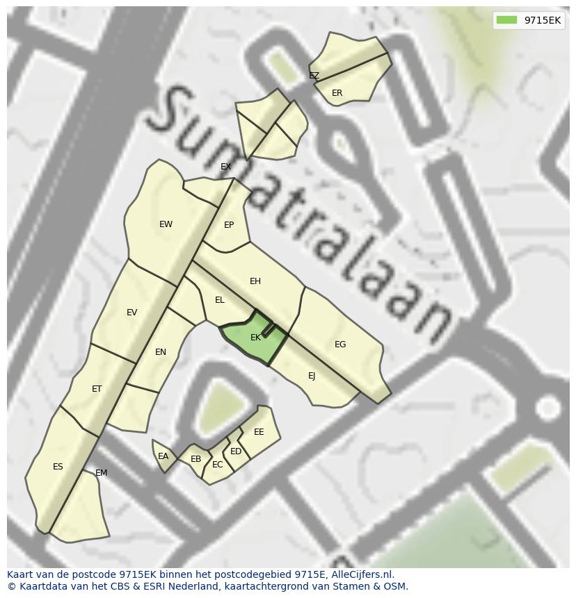 Afbeelding van het postcodegebied 9715 EK op de kaart.