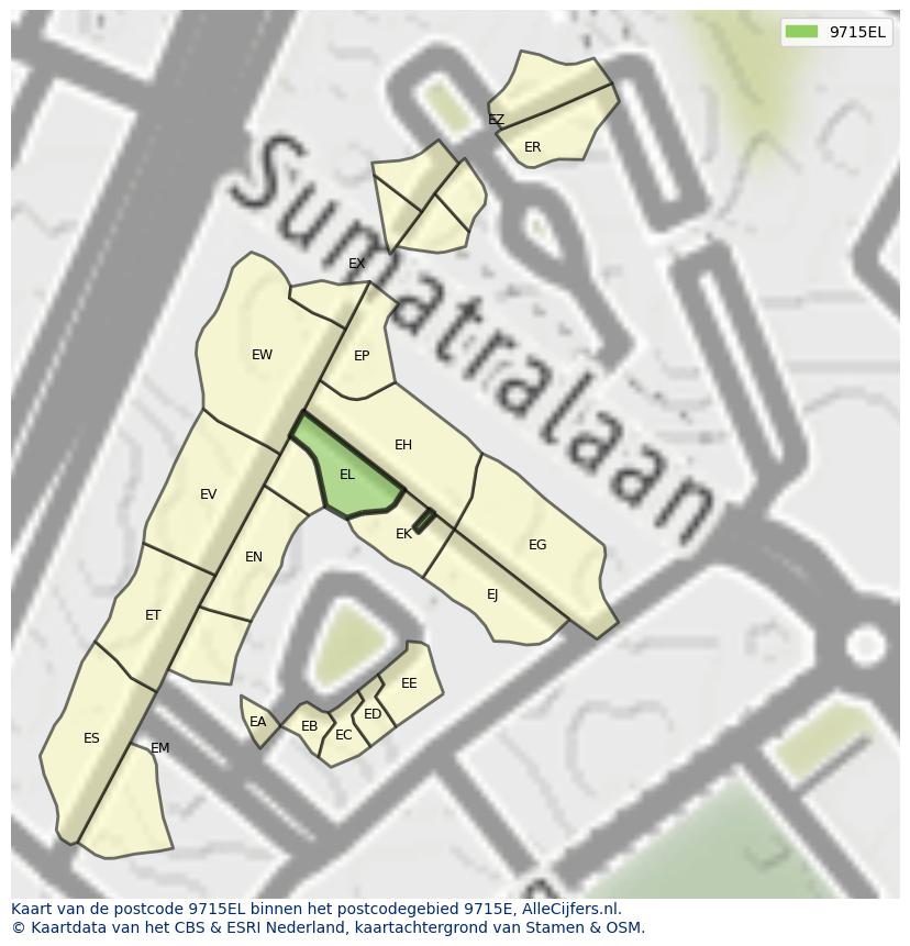 Afbeelding van het postcodegebied 9715 EL op de kaart.