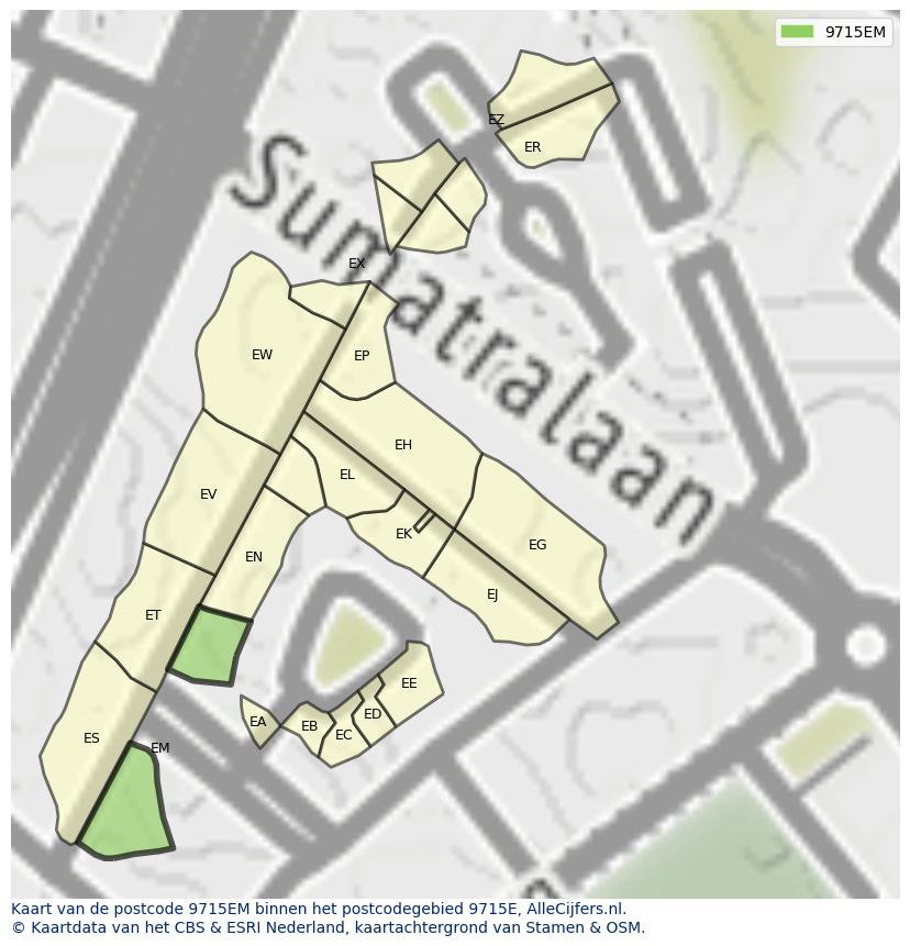 Afbeelding van het postcodegebied 9715 EM op de kaart.