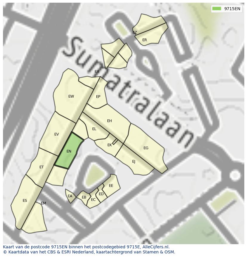 Afbeelding van het postcodegebied 9715 EN op de kaart.