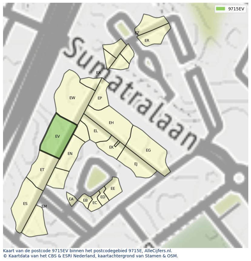 Afbeelding van het postcodegebied 9715 EV op de kaart.