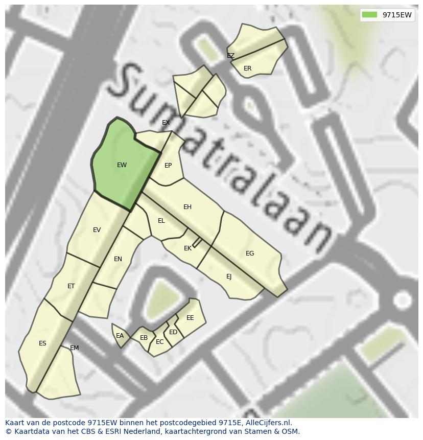Afbeelding van het postcodegebied 9715 EW op de kaart.