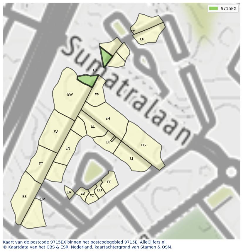 Afbeelding van het postcodegebied 9715 EX op de kaart.
