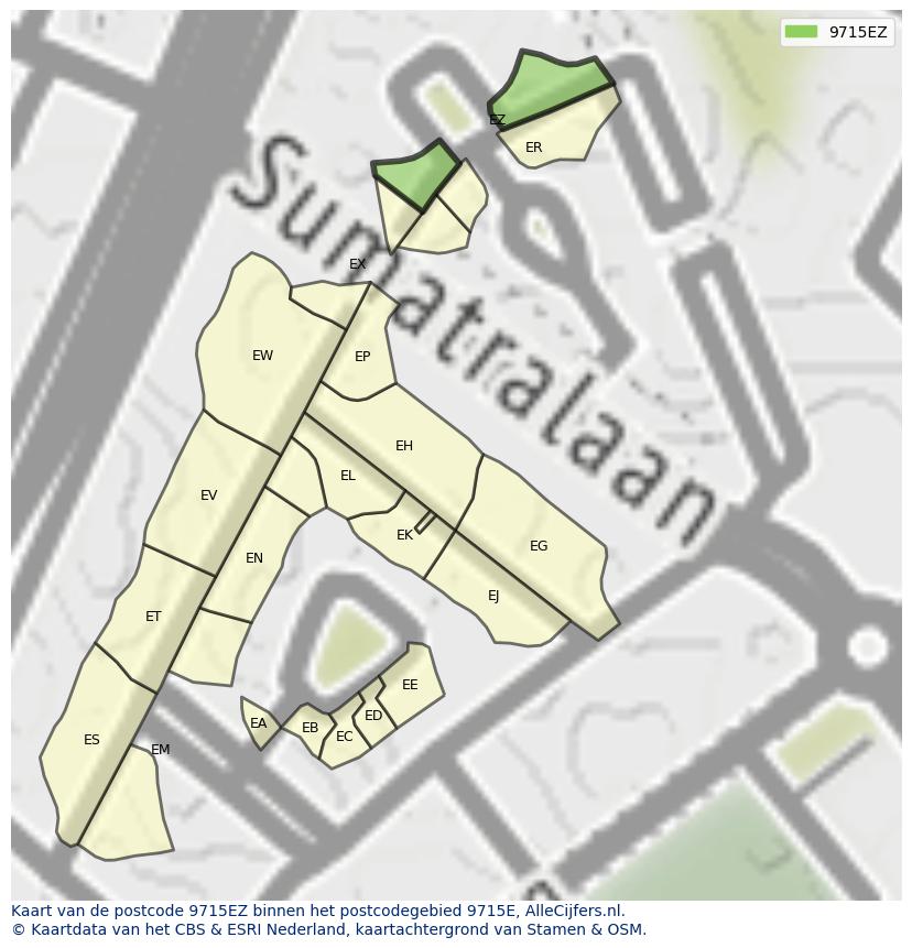 Afbeelding van het postcodegebied 9715 EZ op de kaart.