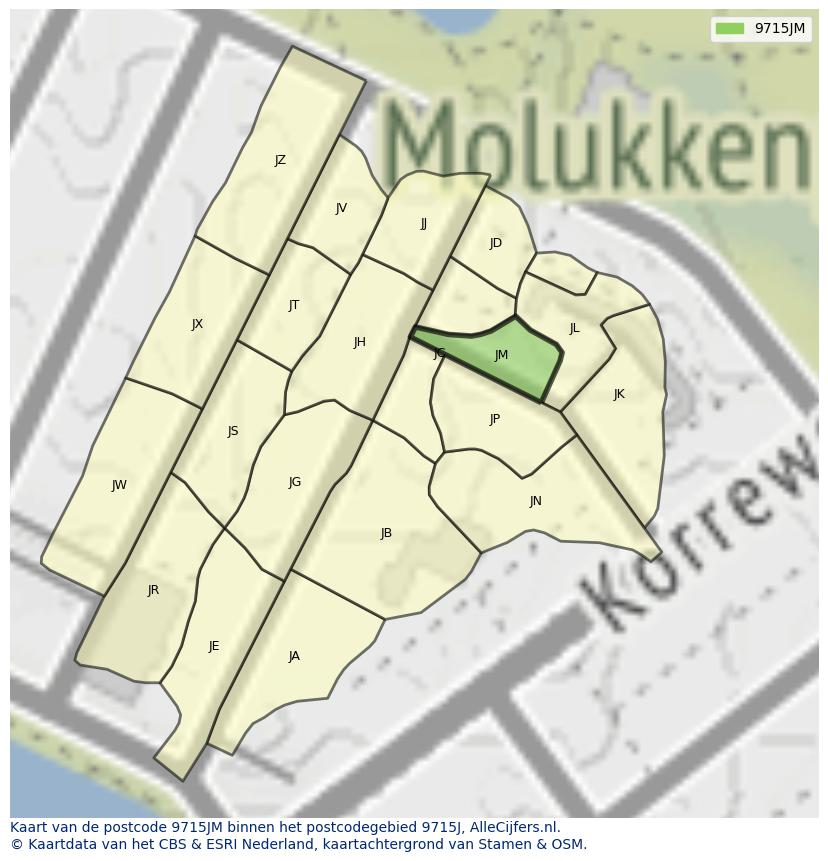 Afbeelding van het postcodegebied 9715 JM op de kaart.